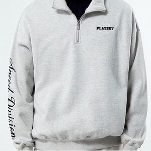 PLAYBOY Light Gray Quarter-Zip Pullover NWT